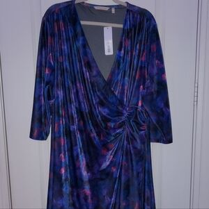 Soft Surroundings Vibrant Floral V-Neck Velvet Midi Faux Wrap Dress, 3x